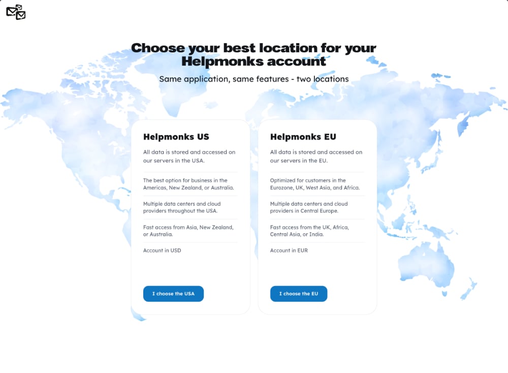 Helpmonks email software with EU and US data center