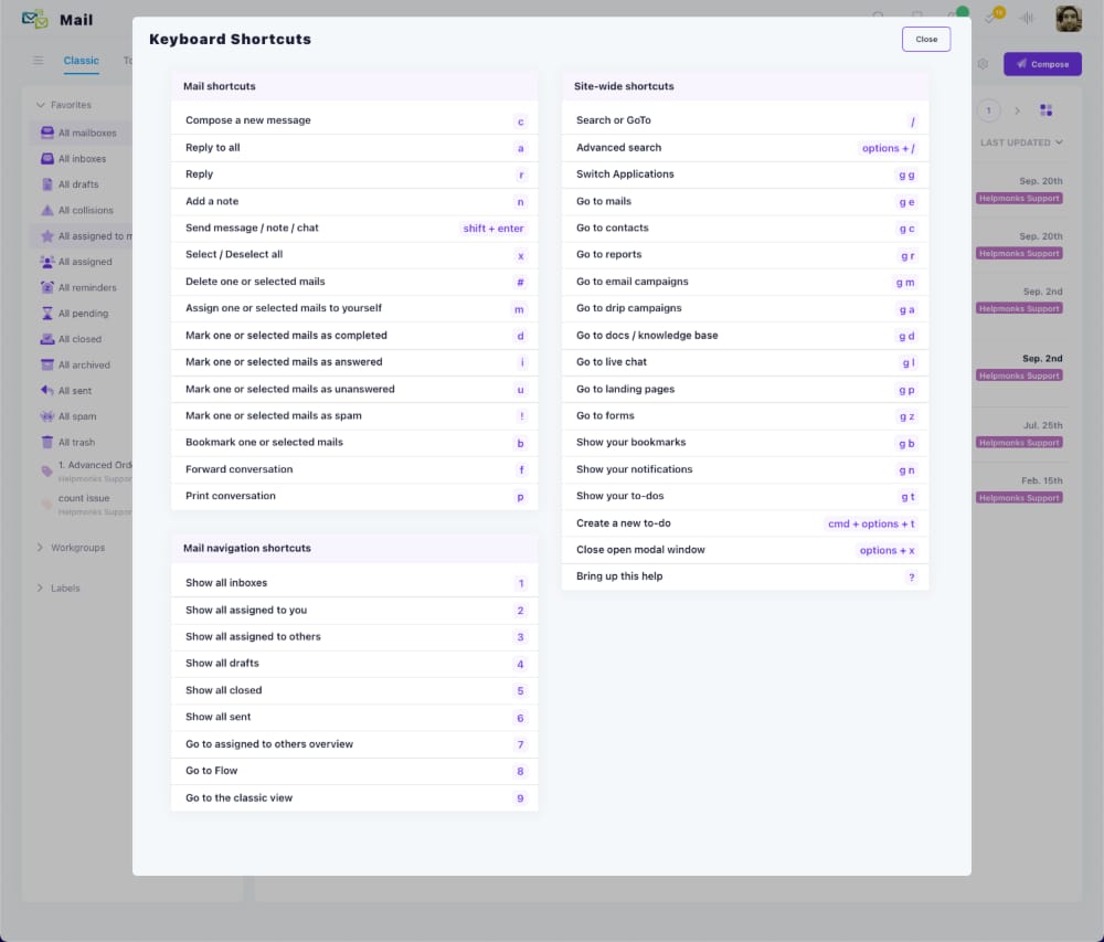 Helpmonks shortcuts