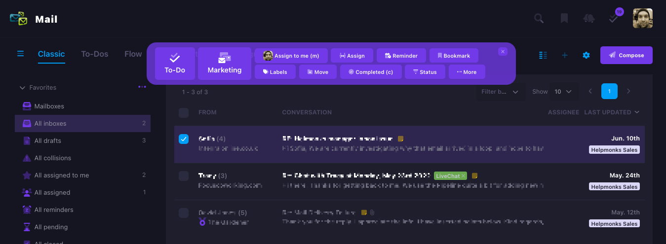 Helpmonks - new sidebar, dark theme, enhanced log view