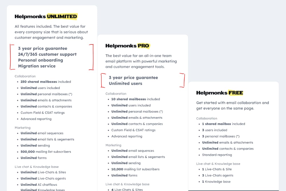 Helpmonks - new price plans - more team email